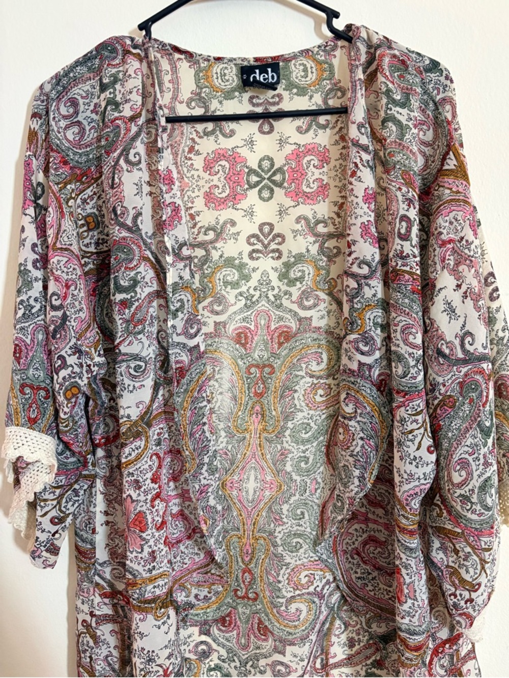 DEB Paisley Open Front Multicolor Kimono Cardigan